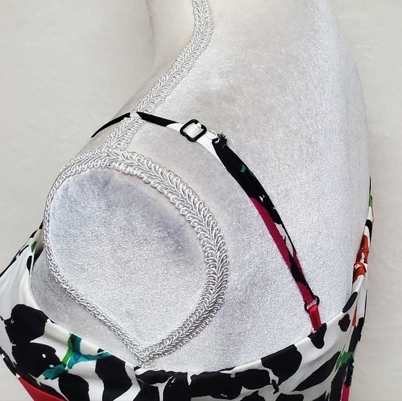 B. Smart Abstract Watercolor Floral Sweetheart V-neck Pin-up A-line Mini Dress - Picture 10 of 14